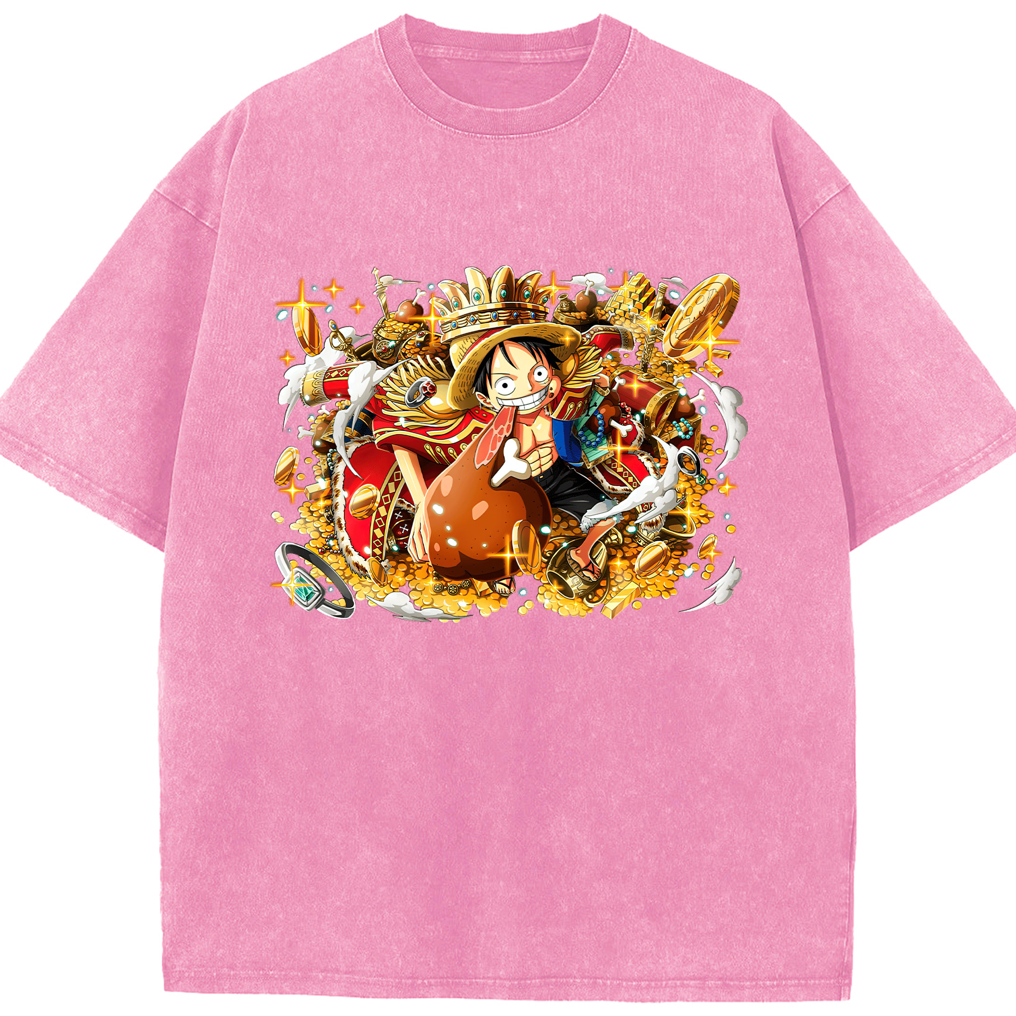 ワンピース モンキー・D・ルフィ ONE PIECE Monkey D. Luffy 綿100% ヴィンテージ風 半袖Tシャツ（フロントプリント）